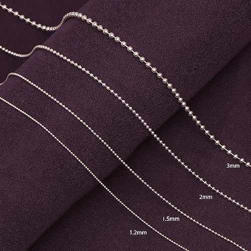 LeCalla 925 Sterling Silver Italian Jewelry Trendy Gift 1.2 MM, 1.50 MM, 2 MM, 3 MM Diamond-Cut Ball Chain Necklace for Teen Women with Lobster Clasp (16, 18, 20, 22, 24 Inches)4