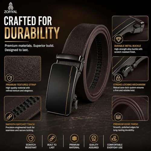 Image of Men's Auto Lock Belt with elegant design | Premium Vegan Leather | Adjustable Ratchet Belt | No Hole Design | Perfect Fit Waist 28-42 Inches for Office