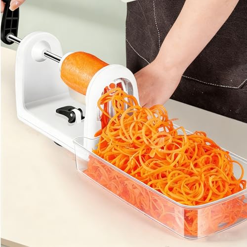 MAIMAILE Cortador de verduras, espiralizador de frutas plegable profesional, con 4 cuchillas, trituradora en espiral, organizador de almacenamiento de cuchillas integrado, base sellada al vacío, para