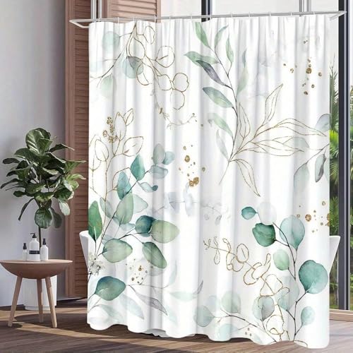 Rideau de douche eucalyptus 180x215 cm avec 12 crochets style minimaliste - 4