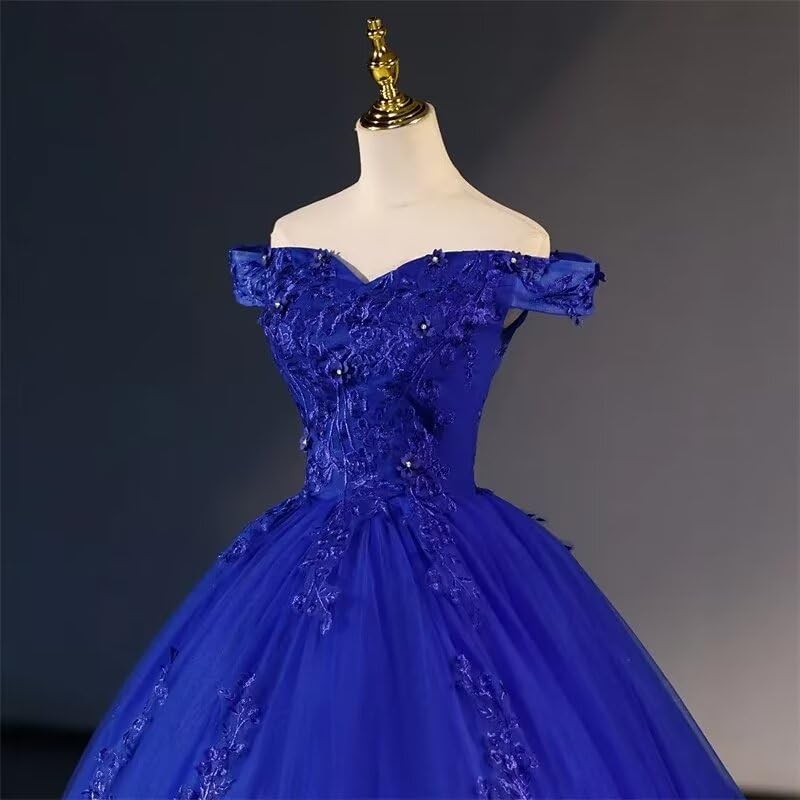 Off Shoulder Quinceanera Dresses with Train Lace Applique Ball Gown Sweet Party Prom Dress4