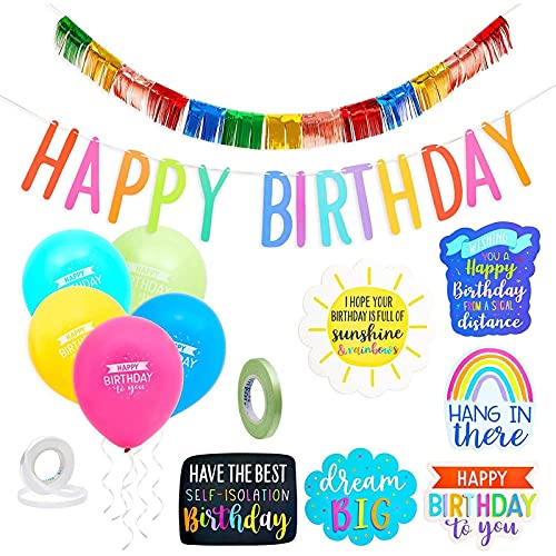 Panneaux et ballons Happy Birthday arc-en-ciel : la solution déco auto pour fête confinée