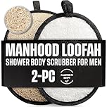 CraftsOfEgypt Men’s Loofah Body Scrubber - Egyptian Luffa Sponge Shower Pad for Male Hygiene Essentials, Dual-Sided Loofah Mitt and Body Wash Scrubber for Back, Chest and Bath - Black & White, 2PCS
