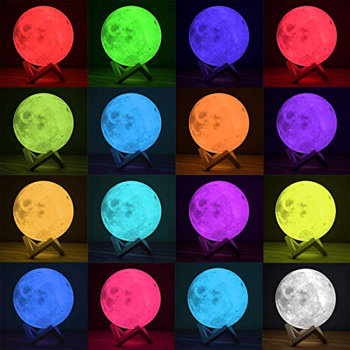 EXTSUD 15cm Mond Lampe 16 Farben 3D Mondlampe mit Fernbedienung Touchschalter eingebaut Batteriebetrieben dimmbar USB Wiederaufladbare Nachtlampe Schlafzimmer Dekorative Lichter für Kinder, M15