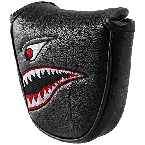 Aboiledy PU Leather Embroidery Magnet Mallet Putter Head Cover, Black Mallet Putter Headcover, Golf Head Cover, Magnetic Club Protector for Putter Covers