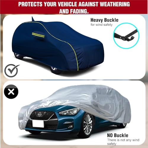 Image of for Nissan Magnite 100% Waterproof Car Cover for All Weather Protection with Mirror Pockets, Soft Cotton Lining, Triple Stitched with Adjustable Belt Bottom Elastic to Secure Fit