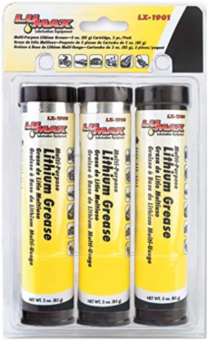LUMAX LX-1901 Amber Multi-Purpose Lithium Grease Cartridge – oz. Pack of 3. Heavy-Duty, Lithium-Base Grease is Ideal for Most Agricultural, Automotive and Industrial Applications.