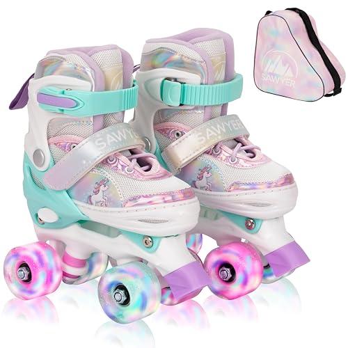 Sawyer Bikes - Patines Ajustables 4 Ruedas LED - Tallas 23 a 38 (Arcoíris, M (31-34))