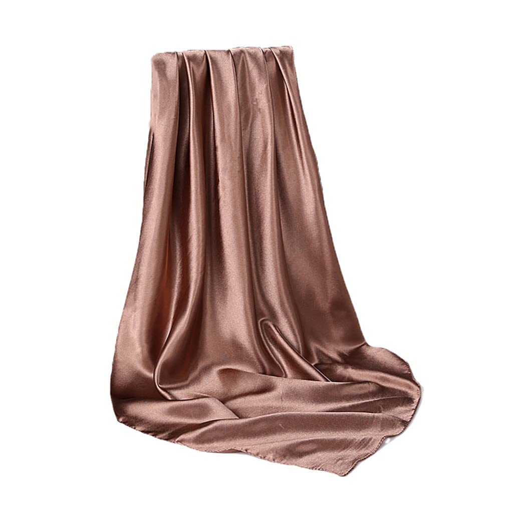 Pañuelo de Seda para el Cuello, Hijab, pañuelo Liso de 90 cm para Mujer, Diadema de satén, pañuelos para el Pelo, chales Cuadrados para Mujer (Caqui, 90 x 90 cm)