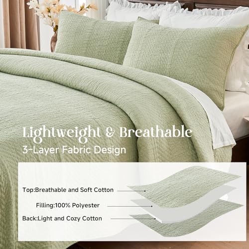 Simple&Opulence Bedspreads Double Size,Ultra Soft Washed Cotton Muslin Blanket for All Season,Breathable Reversible Bedspread Coverlet Sets with 2 Pillowcases(220x240cm,Light Green) - Cosy Home Interiors Simple&Opulence Bedspreads Double Size,Ultra Soft Washed Cotton Muslin Blanket for All Season,Breathable Reversible Bedspread Coverlet Sets with 2 Pillowcases(220x240cm,Light Green) - Image 3