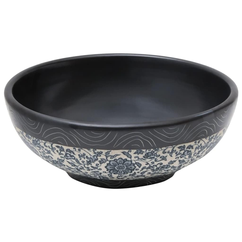 INLIFE Aufsatzwaschbecken Schwarz und Blau Rund Ø41x14 cm Keramik,Heimwerkerbedarf,Sanitärbedarf,Sanitärkeramik & Armaturen,Waschbecken & Spülen,Badezimmer-Waschbecken,Schwarz,10 KG,155063