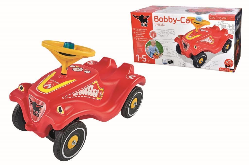 BIG-Bobby-Car-Classic Vigili del fuoco per bambini con adesivi in design pompiere, per ragazzi e ragazze, portata fino a 50 kg, veicolo antiscivolo per bambini a partire da 1 anno, Eor