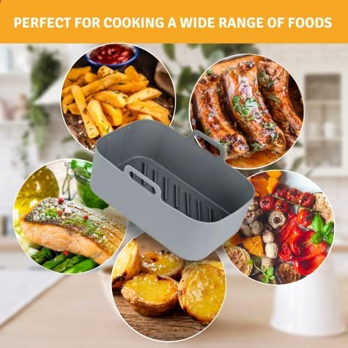 2PCS Reusable Silicone Air Fryer Liners with Air Circulation for Ninja Dual AF300UK/AF400UK, Air Fryer Accessories, Air Fryer Basket, Silicone Baking Tray, Microwave and Oven, BPA Free (Grey)