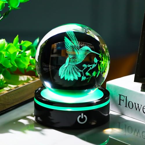 Figura Decorativa Bola de Cristal Colibrí 3D con Base LED miniatura 2