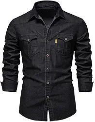 Camiseta Masculina Jeans Button Down Button Casual Camisa Masculina Cor Sólida Livre Ferro de Manga Longa Top