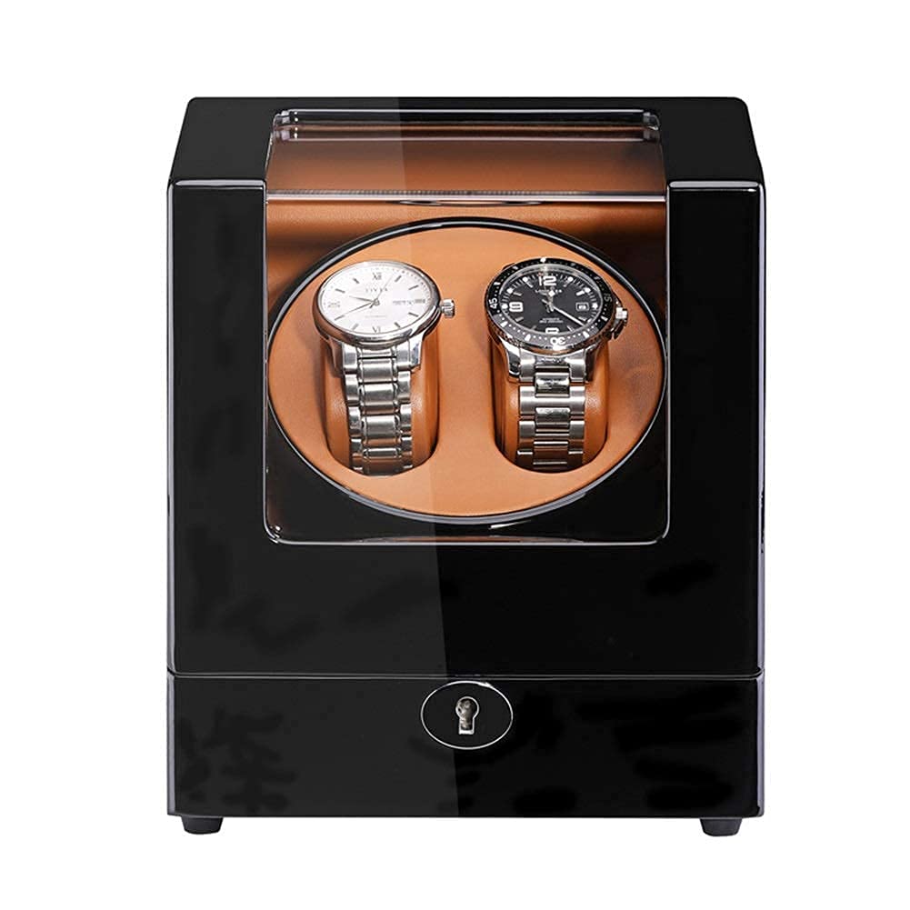 EHVYBDX Automatic Watch Winder Box Double Watch Winder for Automatic Watches Wood Shell Piano Paint Exterior Adapter and Battery Powered Quiet Motor Watch Winder