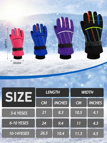 Image of Geyoga 4 Pairs Winter Kids Ski Gloves Boys Girls Windproof Waterproof Warm Snow Gloves for Children Toddler Snowboard