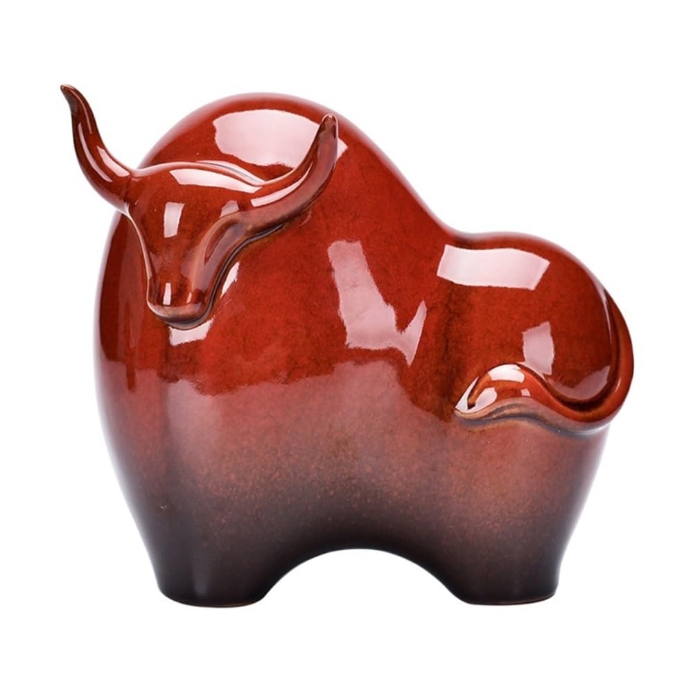 Desk Statue, Ceramic Fortune Cow Statue - Modern Chinese Desk Ornament