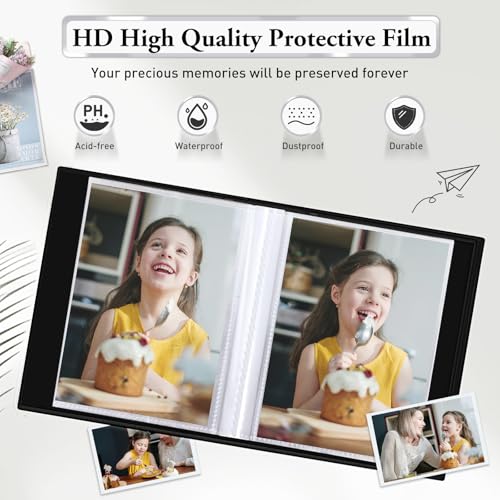 Image of Small Photo Album 4x6,Linen Cover Slide-in Mini Photo Album Book Can Holds 100 4x6 Photos with 50 Black Sheets for Baby Family Pictures Artwork or Postcards Storage (Black)