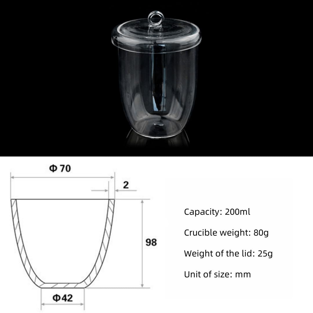 Crisol de cuarzo de alta pureza con cubierta transparente - Crisoles de sílice resistentes a altas temperaturas - 1 unidad(200ml)