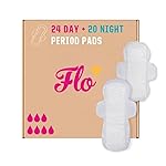 Flo - Day + Night Menstrual Pads (24 Day + 20 Night) - Winged + Ultra Thin - Natural, Absorbent, Soft, & Breathable - Organic Bamboo Period Pads for Women - Plant Based - Vegan & Cruelty Free