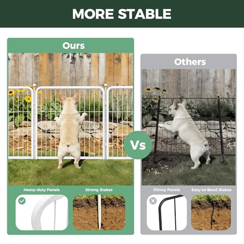 Image of FXW Garden Fence Outdoor for the Yard - 24in(H) x 15.2ft(L) Heavy Duty Metal Animal Barrier for Dog, No Dig Decorative Dog Fence, 8 Panels, White