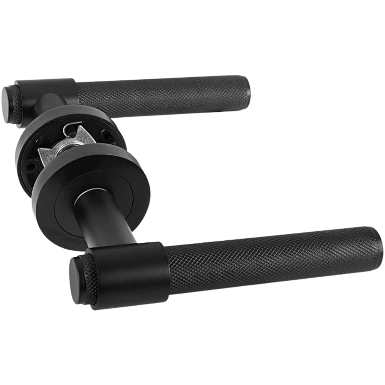 Handlestore Matt Black Designer Knurled Door Handles Loop Lever On Rose - 4 Finishes (Matt Black)