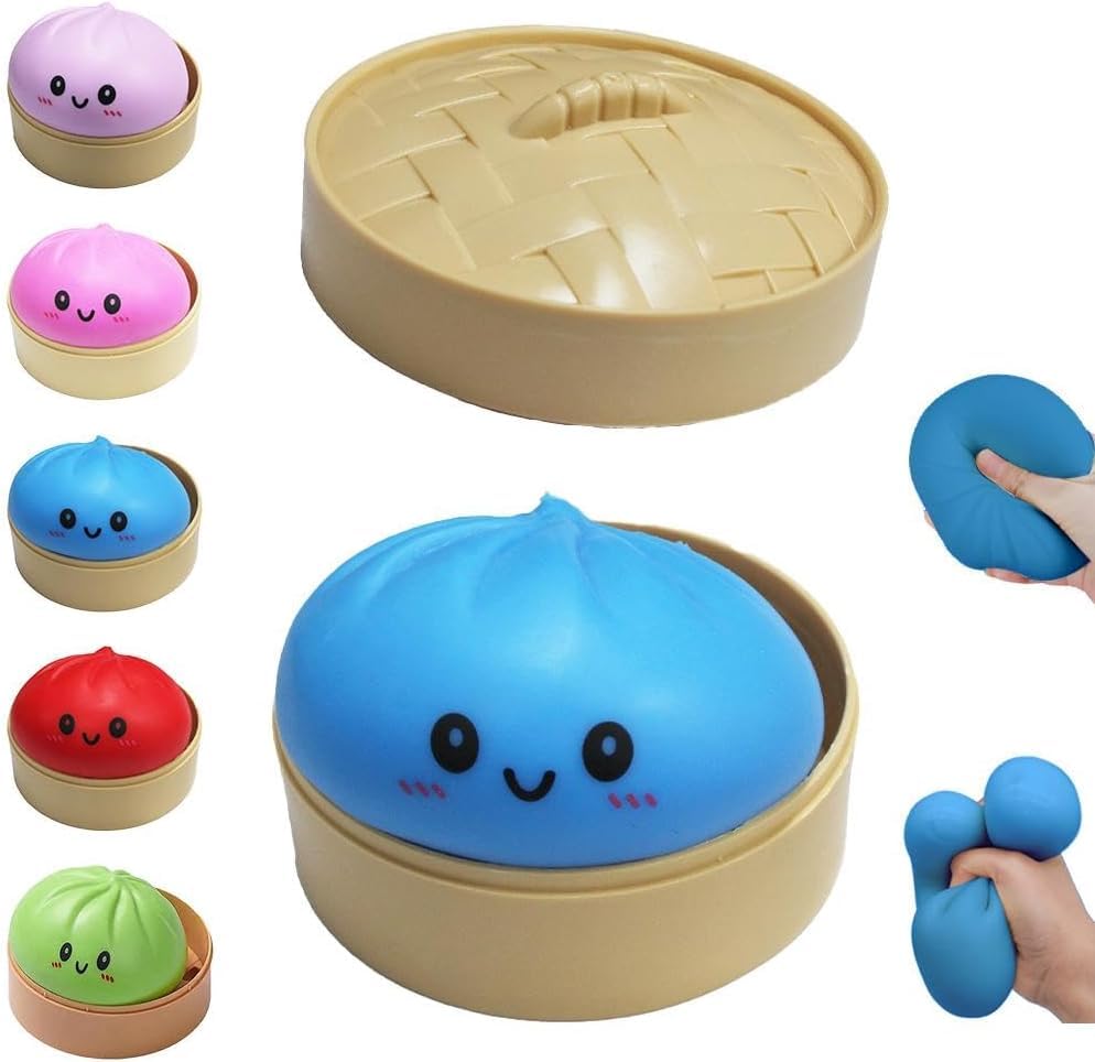 Giant Glitter Dumpling Squishy,Squishy Dumpling Toy, Stress Relief Bao Bun Squishy Squeeze Toy with Steamer,Fun Soft Squeeze Glitter Dumplings Stress Ball Sensory Fidget Toys, for Kids & Adults (M)