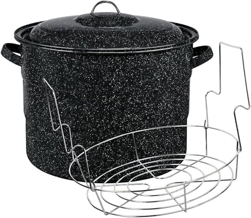 21.5 Quart Large Enamel Water Bath Canner with Rack - Food-Safe Heavy-Duty Canning Pot for Jam Salsa Pickles & Homemade Preserves