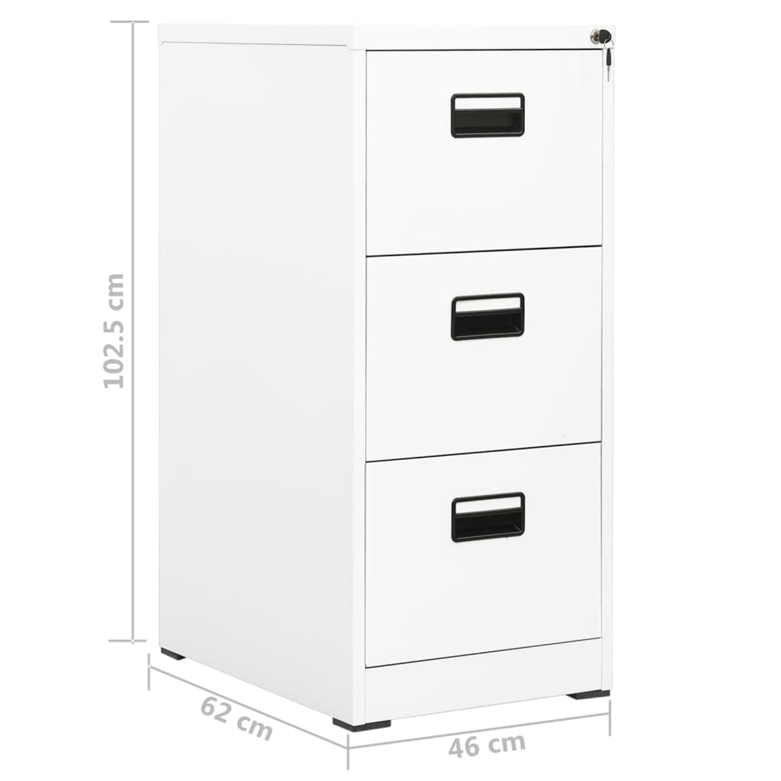 Armadietto in acciaio bianco, 46 x 62 x 102,5 cm, con 3 cassetti completamente estraibili (45 kg ciascuno), organizzazione ufficio per ufficio e gestione