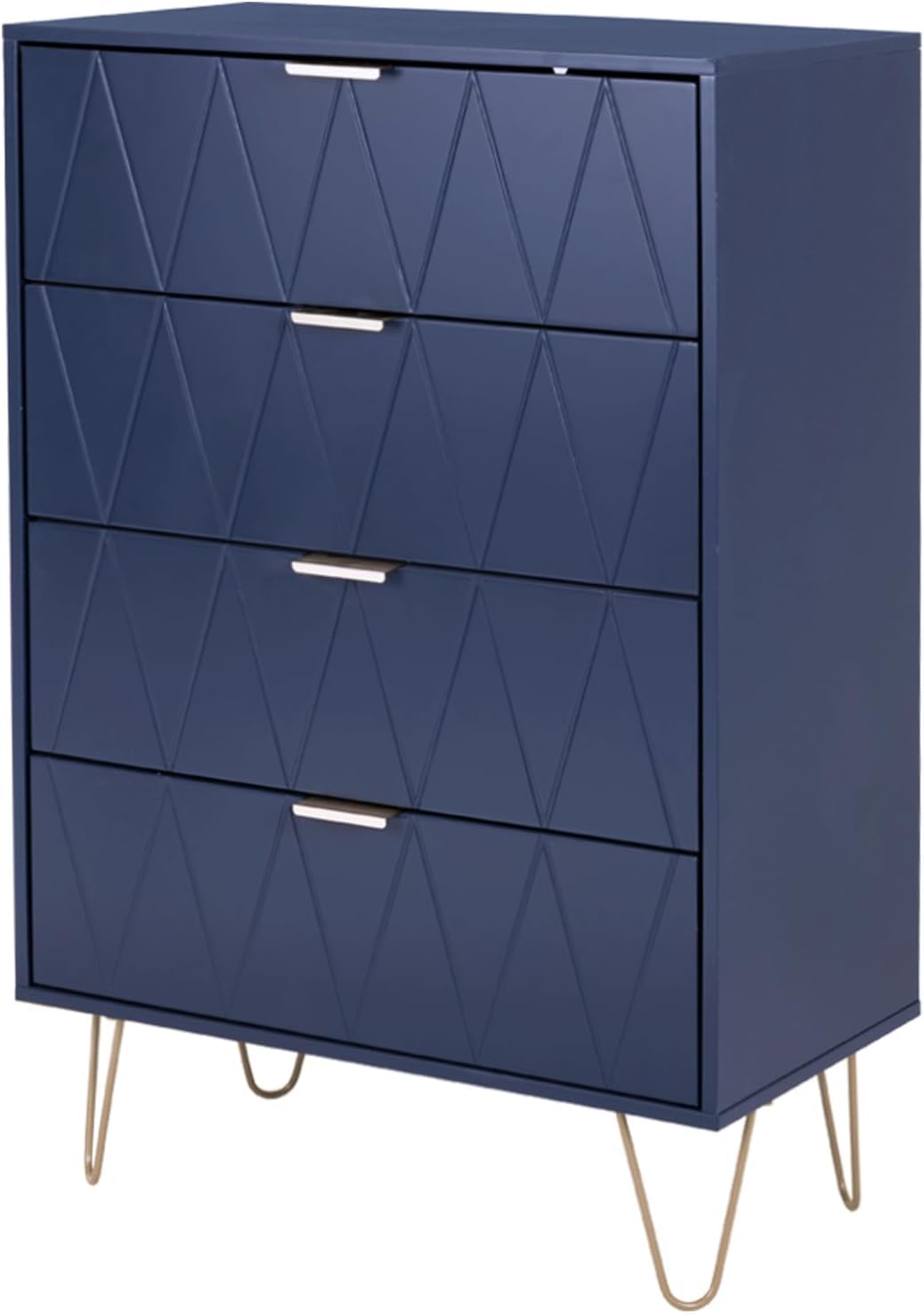 UEV Navy Blue 4 Drawer Dresser,Wooden Chest of Drawers with 4 Metal Legs,Tall Dresser with Anti-Tipping Device for Bedroom,Living Room,Closet(Navy