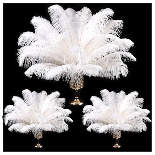 THARAHT Ostrich Feathers 90pcs Large Natural Bulk for Vase Crafts Wedding Party Centerpieces Christmas Tree Decoration Feathers White