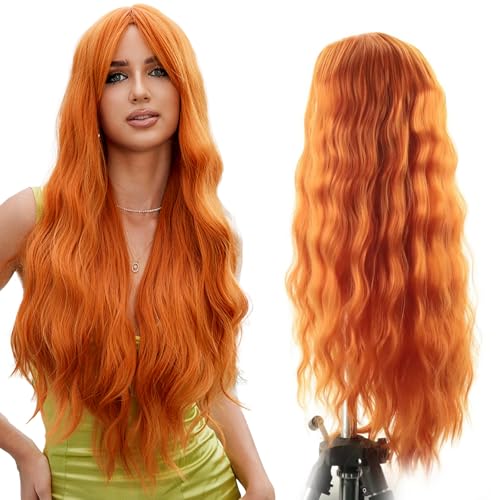 JSTHHTT Longue Perruque OnduléE De Couleur Orange Gingembre Pour Femmes Et Filles, 65cm Gingembre Long BoucléEs OnduléEs Perruques, Cheveux Long Pour Vie...