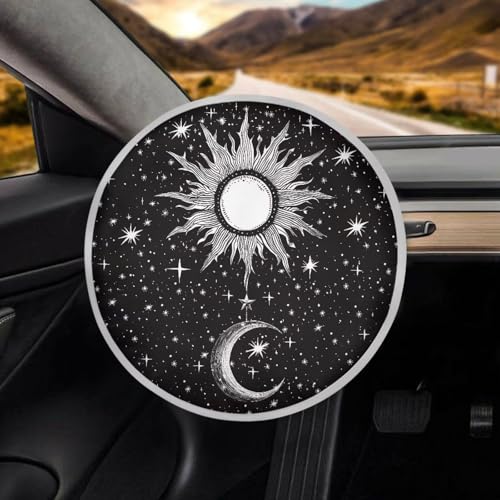 Image of Gothic Sun Moon Steering Wheel Sunshade Car Interior Sunshade Car Steering Wheel Sun Shade Cover Easy to Install Removable Automotive Accessories for Car Truck SUV