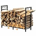 iPEGTOP Adjustable Firewood Rack Outdoor Indoor Holder, Heavy Duty Fire Log Stacker Stand for Fireplace, Outdoor Indoor Metal Wood Pile Storage Organizer, Patio Logs Stand tool, Black