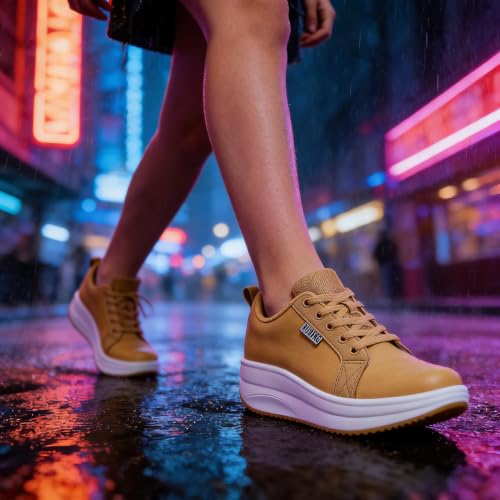 Image of RUIDENG Platform Sneakers for Women Walking All Day | Slip Resistant Work Shoes for Women Comfortable | 2 Inch Thick Wedge Rocker Bottom