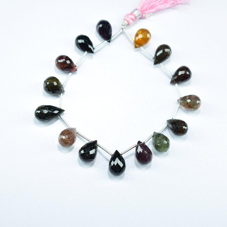 Naturalne koraliki fasetowane w kształcie łezki z wieloma turmalinami, 8,5 x 12-9 x 13 mm, 20 cm, długi sznurek, biżuteria, koraliki z kamieni szlachetnych do naszyjnika, bransoletki