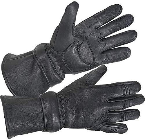 Xelement XG852 Men's Black Insulated Leather Deerskin Gauntlet Motorcycle Gloves - Large