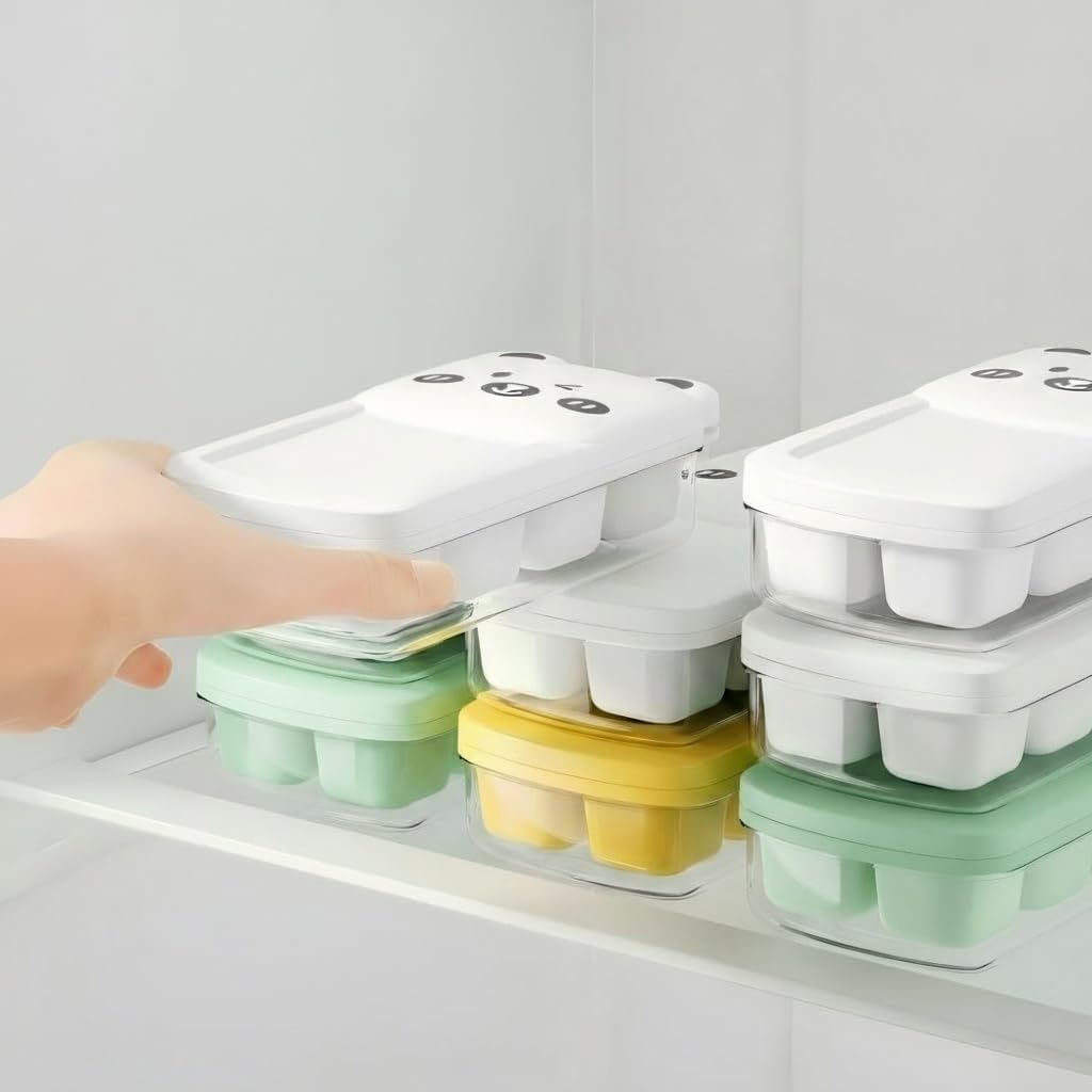3-pack small ice cube trays with lid and bin,8 cubes each, easy release and stackable,ice cube tray for mini fridge, for coffee、lemon、cocktail