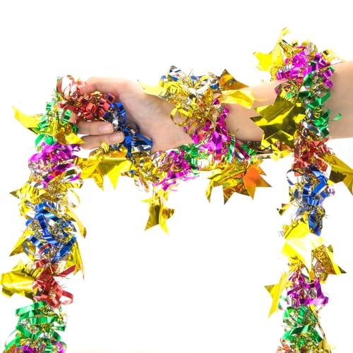 CHEERYMAGIC Christmas Tinsel Gold Christmas Tinsel Garland Xmas Tinsel Metallic Gold Star Christmas Garland Tinsel For Christmas Tree Decorations Party Supplies A8WCJXLH