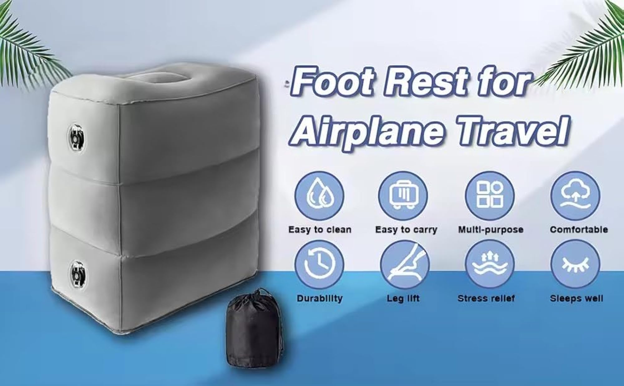 Inflatable Travel Foot Rest Pillow, Adjustable Height Leg Pillow