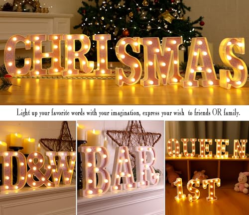 Image of Small Led Marquee Letters, Light Up Letters, 8.58 Inch Led Letter Lights, Battery Powered Lighted Sign for Table, Party, Birthday, Christmas Decor (Pink Glitter, Letter &)