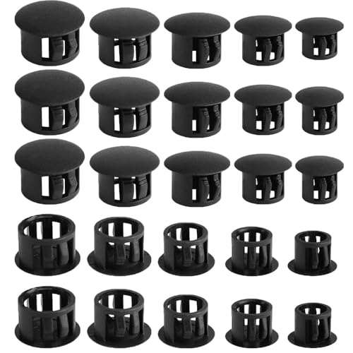Esforzarse 100PCS PVC Hole Plugs, 5 Sizes 6-16mm Black Flush Type, Snap-in Hole Plugs for Kitchen Cabinet, Fencing Post, Furniture & Patio Legs