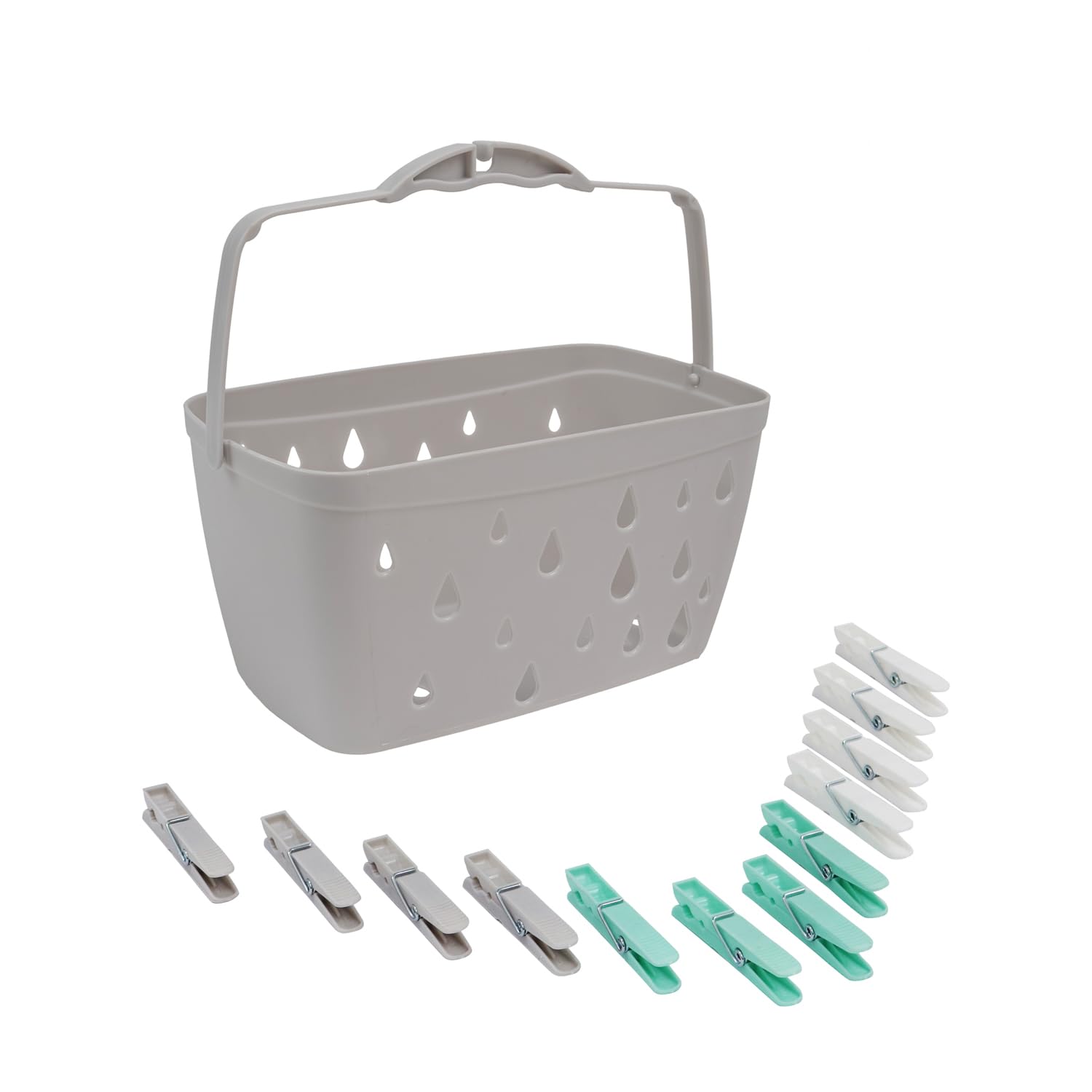 JVL Plastic Peg Basket, Grey with 36 Strong Hold Plastic Pegs, Aqua