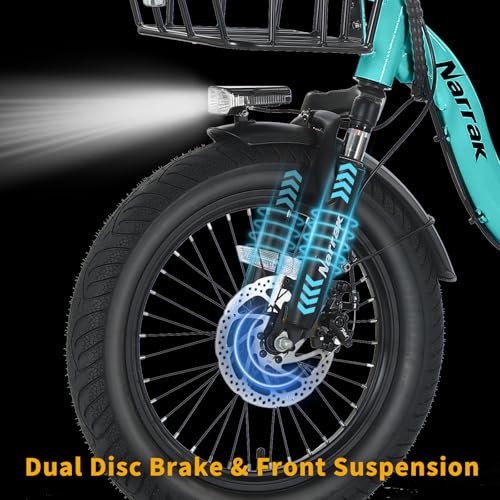 NARRAK Electric Tricycle for Adults,Fat Tire Folding Electric Trike,3 Wheels Electric Bicycle Bikes, Peak 700W/1100W Step-Thru Etrike with Removable Battery and Large Basket (Green, Premium Model) - Image 3