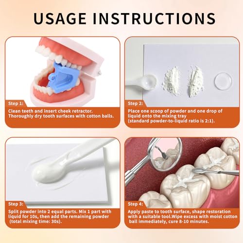 Zinc Oxide Eugenol Cement Dental Care Kit, Home Oral Temporary Dental Tooth Fillings, Instant Tooth Repair,Self-Curing, Strong Bond Dental Cement Kit