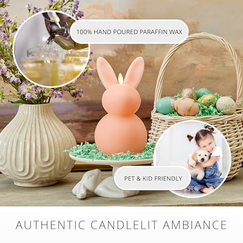 Image of Luminara Easter Bunny Candle- Mellow Peach 4.5 inch x 4.5 inch x 8.5 inch- Flameless Real-Flame Holiday-Inspired Decor- AA Batteries- Flickering LED Flame