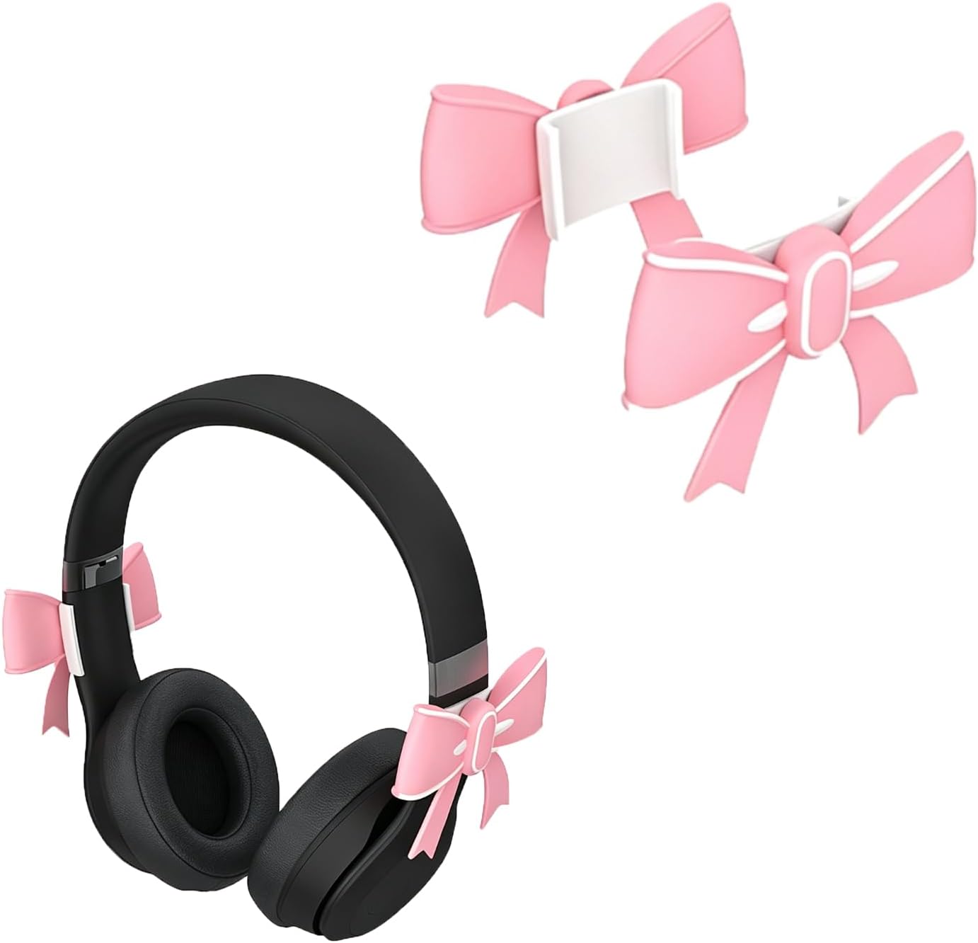 Cute Bow Decorative Clip Compatible with Beats Studio Pro, Soft Silicone Bowknot Accessory, Waterproof Shockproof Headphone Cover, Fashion Gift for Women Girls