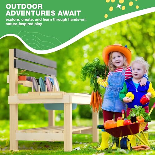 Big Game Hunters Play Kitchen, Realistic Kids Kitchen Play Set, Movable Kitchen Counter Top, Stove and Real Facet and Sink, Ideal Mud Kitchen Outdoor Playset Gift for Kids and Toddlers (Double)