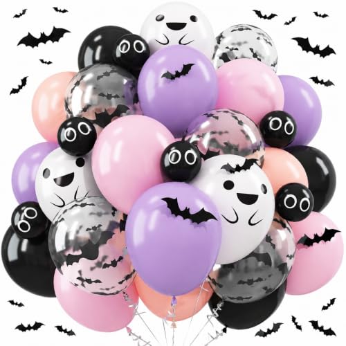 Image of Halloween Balloon Cute Ghost Pastel Pink Black Purple Orange Balloons